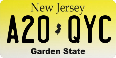 NJ license plate A20QYC