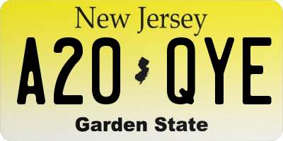NJ license plate A20QYE