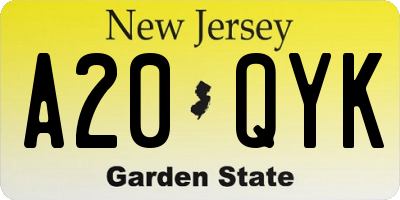 NJ license plate A20QYK