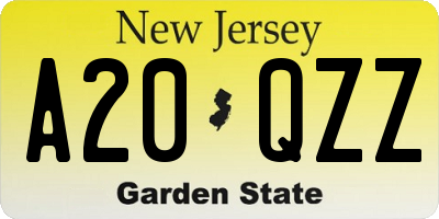 NJ license plate A20QZZ