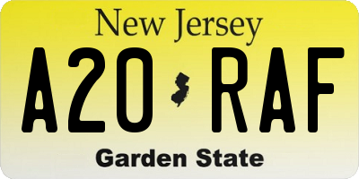 NJ license plate A20RAF