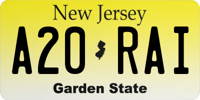 NJ license plate A20RAI