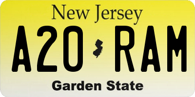 NJ license plate A20RAM
