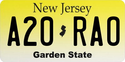 NJ license plate A20RAO