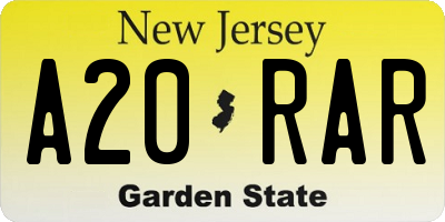 NJ license plate A20RAR