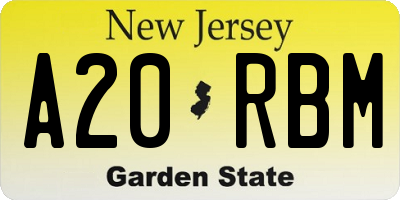 NJ license plate A20RBM
