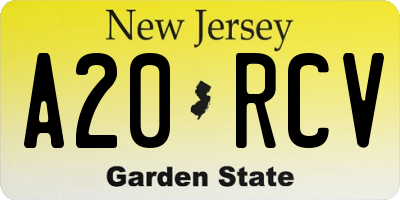 NJ license plate A20RCV