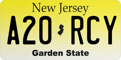 NJ license plate A20RCY