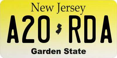 NJ license plate A20RDA