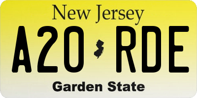 NJ license plate A20RDE