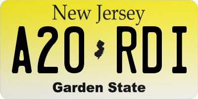 NJ license plate A20RDI