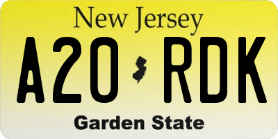 NJ license plate A20RDK