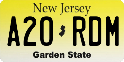 NJ license plate A20RDM
