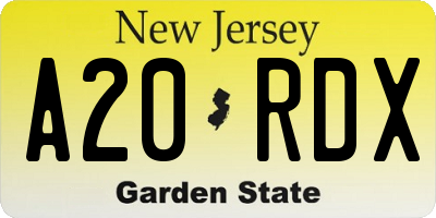 NJ license plate A20RDX
