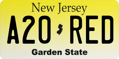 NJ license plate A20RED