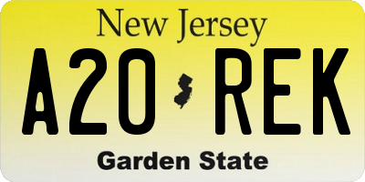 NJ license plate A20REK