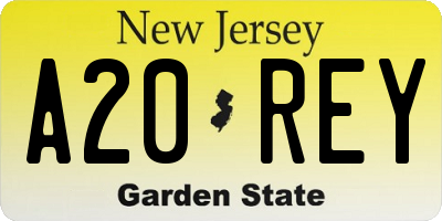 NJ license plate A20REY