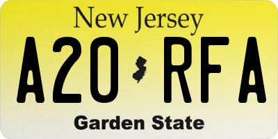 NJ license plate A20RFA