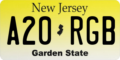 NJ license plate A20RGB