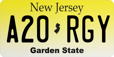 NJ license plate A20RGY