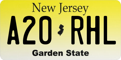 NJ license plate A20RHL