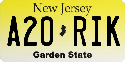 NJ license plate A20RIK