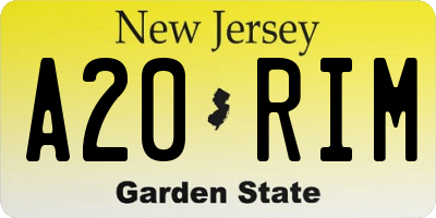 NJ license plate A20RIM