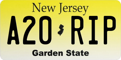 NJ license plate A20RIP
