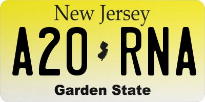NJ license plate A20RNA