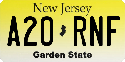 NJ license plate A20RNF