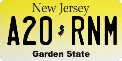 NJ license plate A20RNM