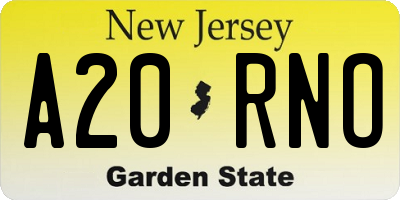 NJ license plate A20RNO
