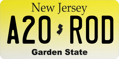 NJ license plate A20ROD