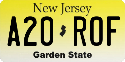 NJ license plate A20ROF
