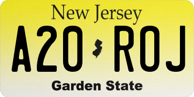 NJ license plate A20ROJ