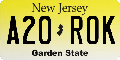 NJ license plate A20ROK