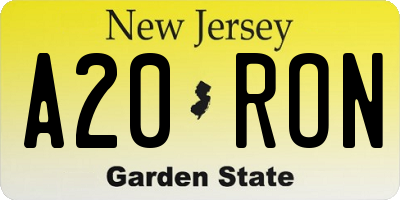 NJ license plate A20RON