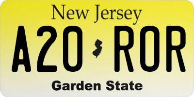 NJ license plate A20ROR