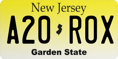 NJ license plate A20ROX