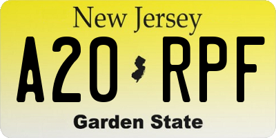 NJ license plate A20RPF