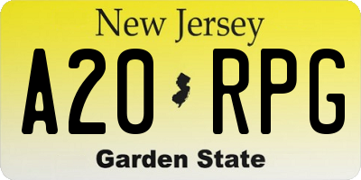 NJ license plate A20RPG