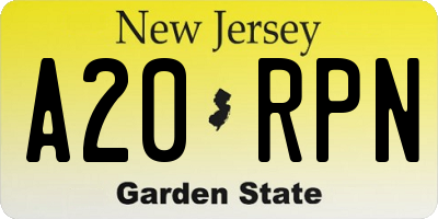 NJ license plate A20RPN