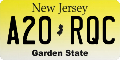 NJ license plate A20RQC