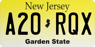 NJ license plate A20RQX