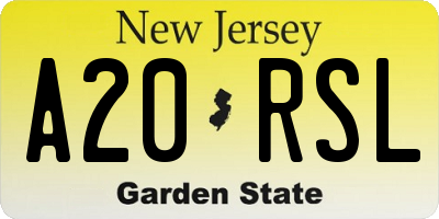 NJ license plate A20RSL