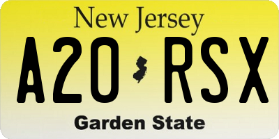 NJ license plate A20RSX