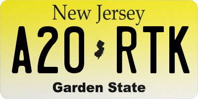 NJ license plate A20RTK