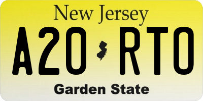NJ license plate A20RTO