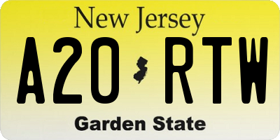 NJ license plate A20RTW