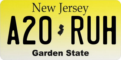 NJ license plate A20RUH
